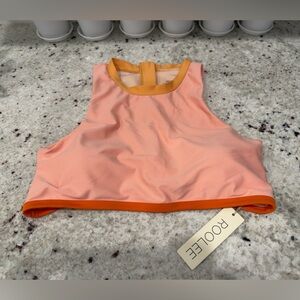 ROOLEE Peach & Orange Zip-Back Swim Top | Size XL